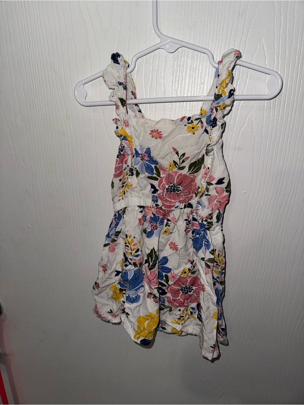 Carter’s Toddler Girls 2T Floral Ruffle Strap Romper Shorts Pink Blue Yellow